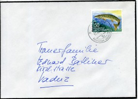 1989, 17.Okt., Bf.m. EF. 9490 VADUZ 9d(Handstpl.) nach Vaduz. Porto: Fr.0.50.