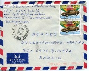 2000, 27.Jan., Lp.-Bf.m. MeF. TAMATAVE PRINCIPAL(Handstpl.) nach Deutschland. Porto: 600...