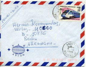 1993, 6.Okt., Lp.-Bf.m. EF. ANDARA(Handstpl.) nach Deutschland. Porto: 2500 F. M. rot.dt...