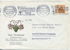 1953, 18.Mai , Drucks.-Bf.m. EF. (1) BERLIN-CHARLOTTENBURG 2 r - BESUCHT DIE III. INTERNA...