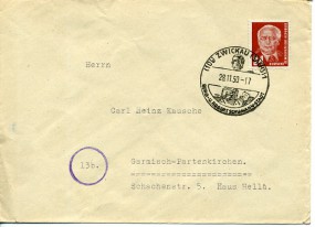 1950, 28.Nov., Bf.m. EF. (10b) ZWICKAU (SACHS) 1 - BERG- U. ROBERT-SCHUMANN-STADT(Handwe...