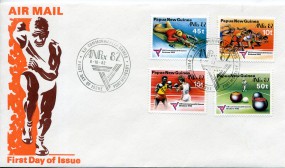1982, 6.Okt., FDC m. MiF. PORT MORESBY - XII COMMONWEALTH GAMES ANPEX 82(So.-Stpl.).