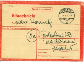 1945, 7.Feb., Eil-Kte. 4/1 WIEN 126 d(österr. Handstpl.) nach Großschönau. Porto: -.