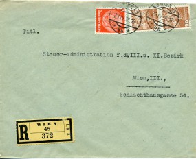 1938, 29.Apr., R-Bf.m. MiF. 3 WIEN 45 *4b*(österr. Handstpl.) nach Wien. Porto: RM 0.08 ...