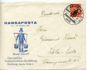 1935, 14.Okt., 8Pfg.-GA-Umschlag. HAMBURG 1 - HANSAPOSTA 1935(So.-Stpl.) nach Köln. Port...