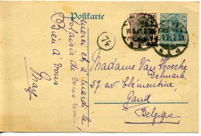 1921, 16.Sep., 30Pfg.-GA-Kte.m. Zus.-Frankatur. AACHEN 1 *a(Handstpl.) nach Belgien. Por...