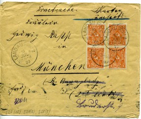 1923, 10.Jul., Drucks.-Bf.m. MiF. LANDAU PFALZ 2 i*(bayer.Handstpl.) nach München. Porto...
