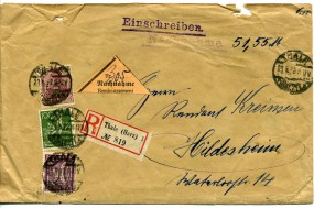 1922, 23.Mai , R-NN-Bf.m. MiF. THALE (HARZ) 1 *a(Handstpl.) nach HILDESHEIM 1 *f. Post...