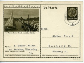 1942, 19.Okt., 6Pfg.-GA-Kte. WILDAU..(Handstpl.) nach Hamburg. Porto: RM 0.06.