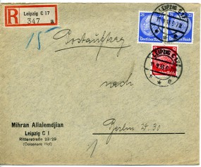 1933, 11.Sep., Postauftrag-R-Bf.m. MiF. LEIPZIG C17 **e(Handstpl.) nach BERLIN W30 **....