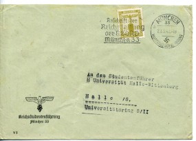 1942, 29.Mai , Bf.m. EF. MÜNCHEN 33 a HAUPTSTADT DER BEWEGUNG - ANSCHRIFT DER REICHSLEITU...