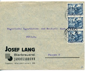 1934, 5.Jan., Bf.m. MeF. JANDELSBRUNN(bayer.Handstpl.) nach Passau. Porto: RM 0.12.