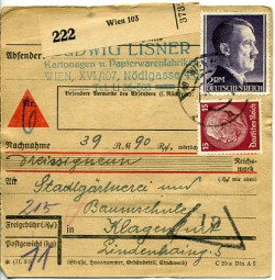 1942, 7.Nov., NN-Paketkte. m. MiF. . WIEN 103 h(österr. Handstpl.) nach KLAGENFURT2 5a...