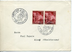 1941, 1.Okt., Bf.m. MeF. PETTAU (STEIERM) - DEUTSCH FÜR IMMER!(So.-Stpl.) nach Alzey. Po...