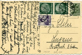 1938, 20.Jun., Ans.-Kte. m. MiF. 4 WIEN 50 *4e*(Handstpl.) in die Schweiz. Porto: RM 0.1...