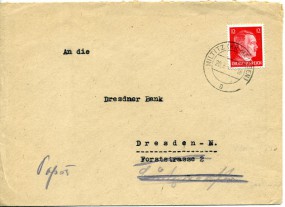 1945, 20.Mrz., Bf.m. EF. MILTITZ (KR MEISSEN) a(Handstpl.) nach Dresden. Porto: RM 0.12....