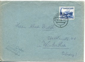 1938, 13.Jan., Bf.m. EF. KÖNIGSBERG (PR) 1 y(Handstpl.) in die Schweiz. Porto: RM 0.25.