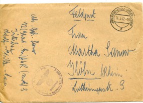 1942, 14.Mai , Feldpost-Bf. JÜTERBOG-ADOLF-HITLER-LAGER c(Handstpl.) nach Köln.