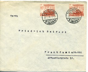 1938, 30.Jan., Bf.m. MeF. FRANKFURT (MAIN) 1 *at(Handstpl.) nach Frankfurt/M. Sonntags g...