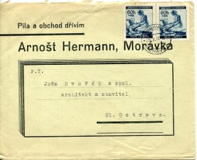 1941, 19.Mai , Bf.m. MeF. MORAWKA MORAVKA.(Handstpl.) nach Sl. Ostrava. Porto: K 1.20.