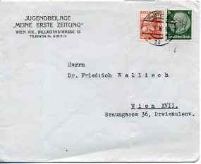1938, 28.Mai , Bf.m. MiF. ./1 WIEN 117 *2d*(Handstpl.) nach Wien. Porto: RM 0.08. Umschl...
