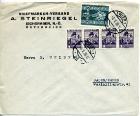 1938, 3.Mai , Bf.m. MiF. 1 WIEN 1 *4s*(Handstpl.) nach Baden-Baden. Porto: S 0.16.
