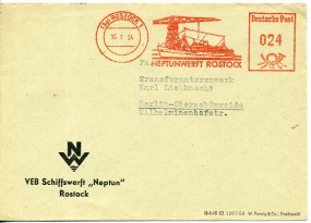 1954, 16.Jan., Bf. (3a) ROSTOCK - NEPTUNWERFT ROSTOCK(Abs.-Freistpl.) nach Berlin. Porto...