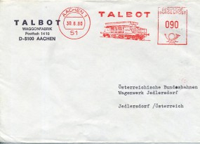 1980, 30.Jun., Bf. 51 AACHEN 1 - TALBOT(Abs.-Freistpl.) nach Österreich. Porto: DM 0.90....