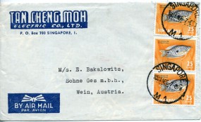 1966, 10.Jan., Lp.-Bf.m. MeF. SINGAPORE M1(Handstpl.) nach Österreich. Porto: $0.75.