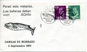 1983, 3.Sep., Umschlag m. MiF. CANGAS DE MORRAZO - PARAD ESTA MATANZA !LAS BALLENAS DEBEN...