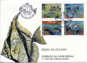 1991, 10.Mrz., FDC m. MiF. BISSAU - PEIXES DE OCEANO(So.-Stpl.). Sonntags gestempelt!