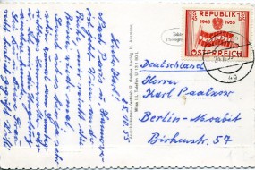 1955, 26.Okt., Ans.-Kte. m. EF. WIEN 10 4g(Handstpl.) nach Westdeutschland. Porto: S 1.4...
