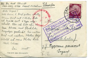 1940, 12.Jul., Ans.-Kte. m. EF. KASSEL. b(Handstpl.) nach Schweden. Porto: RM 0.15. M. d...