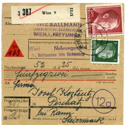 1944, 17.Jun., NN-Paketkte. m. MiF. WIEN 9.(Handstpl.) nach DITTMANNSBERG über RANN (ST...