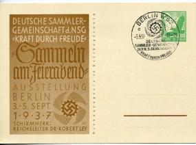1937, 3.Sep., 5Pfg.-So.-GA-Kte. BERLIN W62 e - DEUTSCHE SAMMLERGEMEINSCHAFT DER N.S.GEMEI...