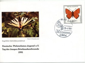 1991, 28.Apr., Umschlag m. EF. 2864 PLAU 1 - TAG DER JUNGEN BRIEFMARKENFREUNDE(So.-Stpl....