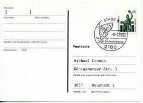 1992, 9.Apr., Kte. m. EF. 2160 STADE 6 - TAG DER JUNGEN BRIEFMARKENFREUNDE(So.-Stpl.) na...