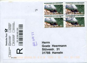 2012, 7.Apr., R-Bf.m. MeF. 55218 INGELHEIM 1.(Handstpl.) nach Hameln. Porto: EUR 1.80(-)...
