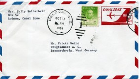 1964, 15.Okt., 8¢-GA-Lp.-Umschlag m. Zus.-Frankatur. BALBOA, C.Z.(Handstpl.) nach Westde...