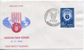 1963, 21.Mrz., FDC m. EF. BOMBAY G.P.O. - FREEDOM FROM HUNGER(So.-Stpl.).