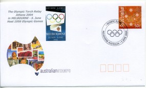 2004, 5.Jun., 50¢-GA-Umschlag. MELBOURNE AUSTRALIA - OLYMPIC FLAME(So.-Stpl.).