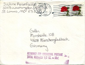 1994, 16.&20.Mai , Bf.m. MeF. 2 SAINT LOUIS MO 631(Masch.-Stpl.) nach Deutschland. Porto...