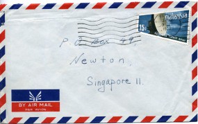 1970, 3.Jul., Bf.m. EF. PENANG(Masch.-Stpl.) nach Singapur. Porto: $0.15.