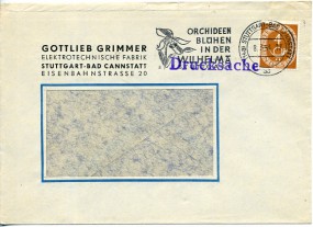 1954, 8.Mrz., Drucks.-Bf.m. EF. (14a) STUTTGART-BAD CANNSTATT aa - ORCHIDEEN BLÜHEN IN DE...