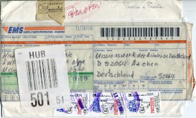 1995, 11.Okt., EMS-Bf.m. MiF. .. (MISIONES)(undeutl.viol.Handstpl.) nach Deutschland. Po...