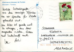 2000, 3.Jun., Ans.-Kte. m. EF. .. MONASTIR..(Masch.-Stpl.) nach Deutschland. Porto: 500 ...