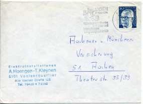 1974, 1.Aug., Bf.m. EF. 51 AACHEN 1 mn - AACHEN 7.-15.9.1974 OFFIZIELLES INTERNATIONALES ...