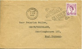 1962, 7.Sep., Bf.m. MiF. HERM ISLAND(viol.Handstpl.) über GUERNSEY - 6D CHEAP RECORDED ...