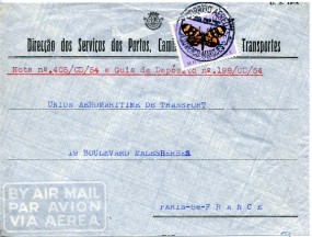 1954, 16.Apr., Lp.-Bf.m. EF. LOURENCO MARQUES(Handstpl.) nach Frankreich. Porto: 6$oo.