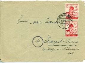 1944, 15.Nov., Bf.m. MeF. BERLIN SW11 ak(Handstpl.) nach Stuttgart. Porto: RM 0.24.